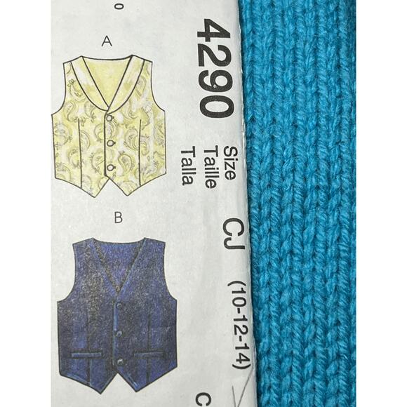 McCalls 4290 pattern kids Boys vest bow tie cummerbund neck tie size 10 12 14 - Picture 2 of 6